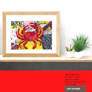 Colorful Abstract Painting "Marylandish" 10" x 7" Collage Art Coastal Crab Art